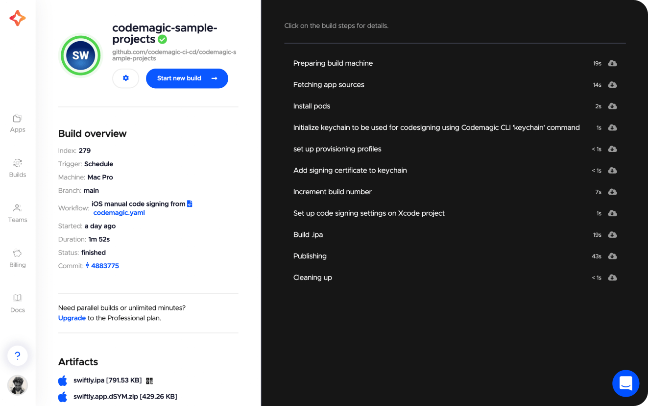codemagic dashboard