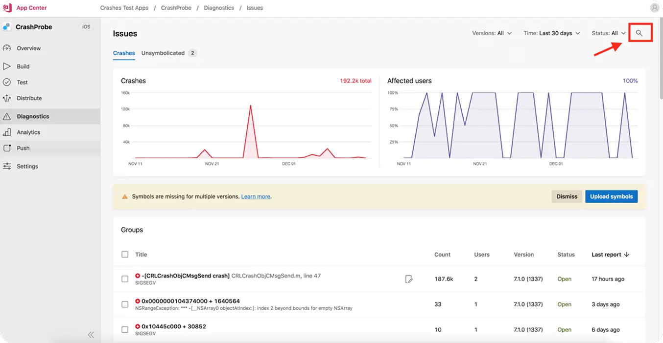 appcenter dashboard