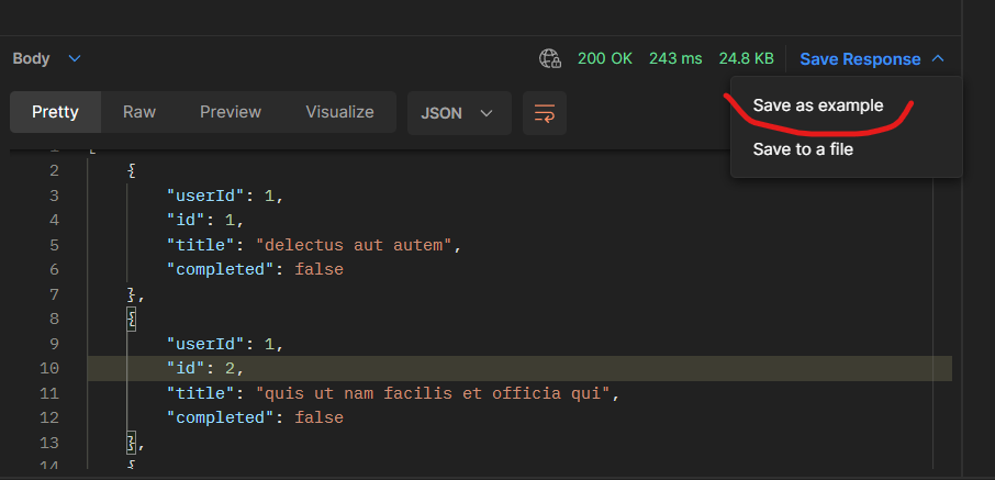 Saving a response as an example