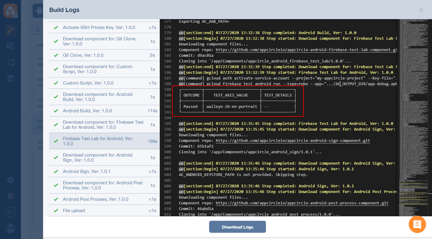 Appcircle Firebase Test Lab Step
