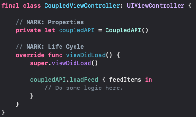 A ViewController that initializes a API class inside itself.