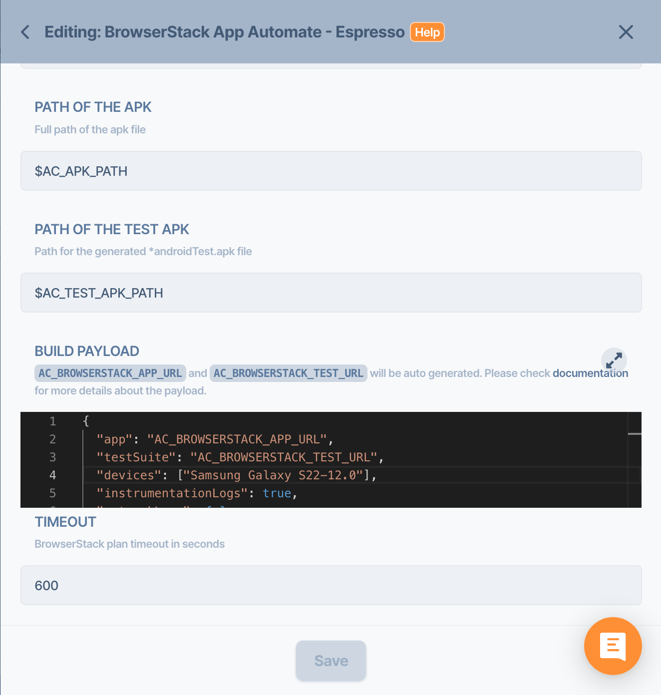 BrowserStack app automate - espresso setting