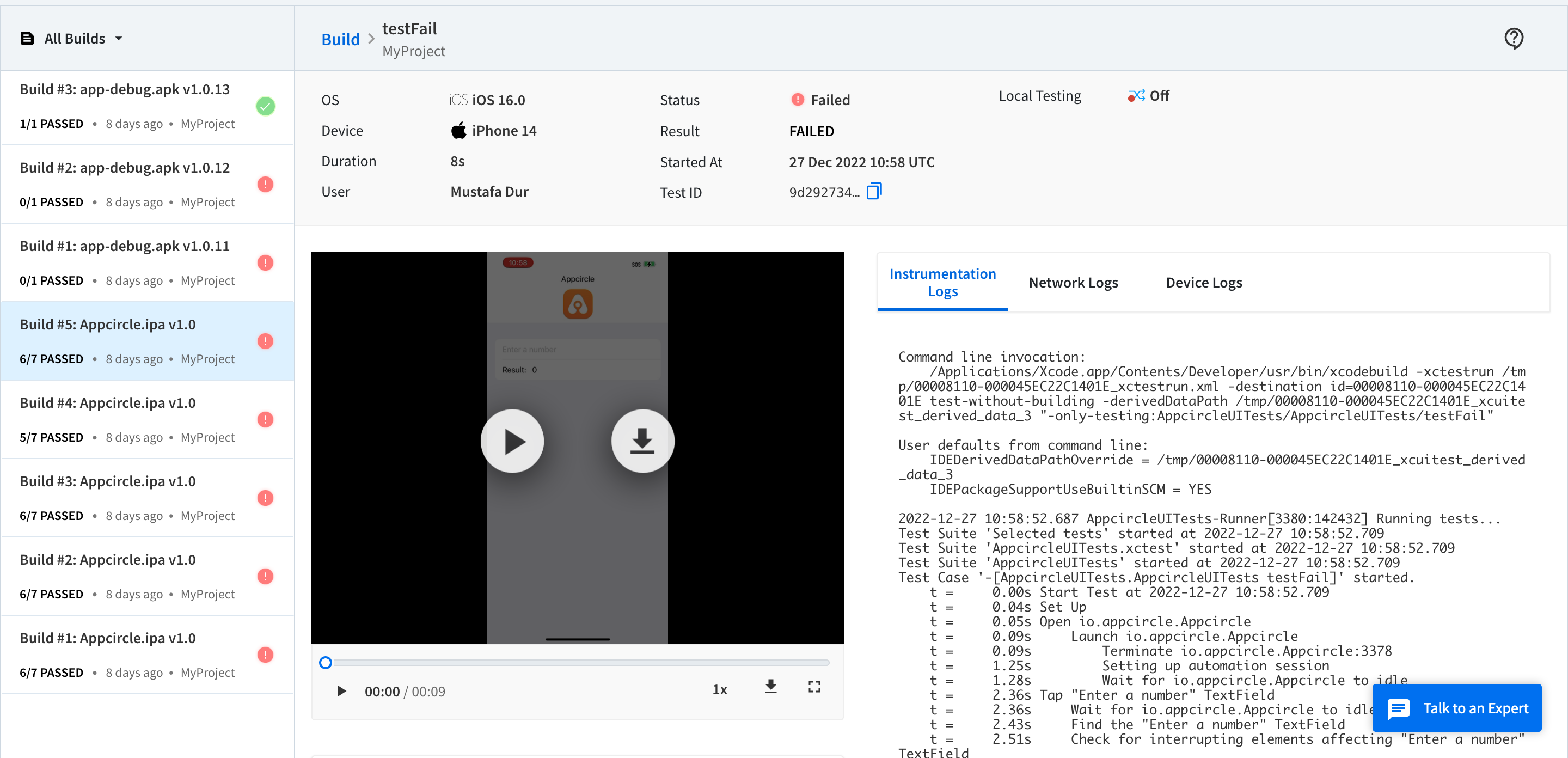 iOS Test Fail