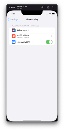 Live Activities in iOS Settings