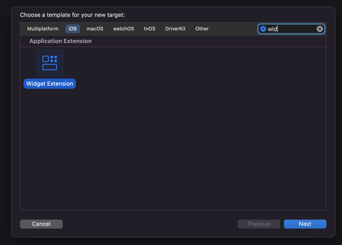 Add a new Widget Extension target