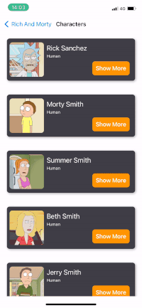 Characters screen