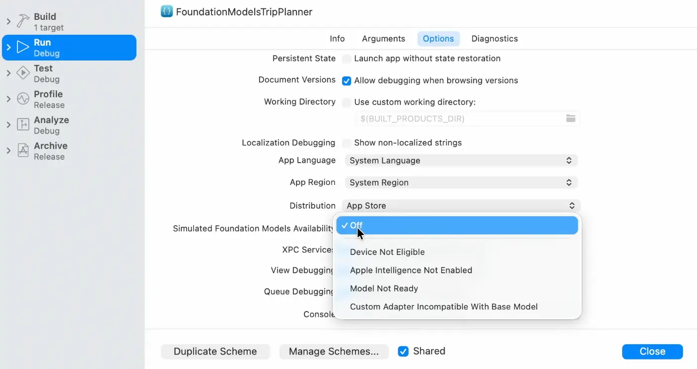 Foundation Models Availability Settings