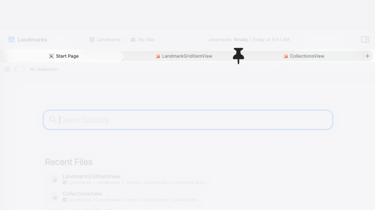 Pinned tabs in Xcode 26 for better tab management