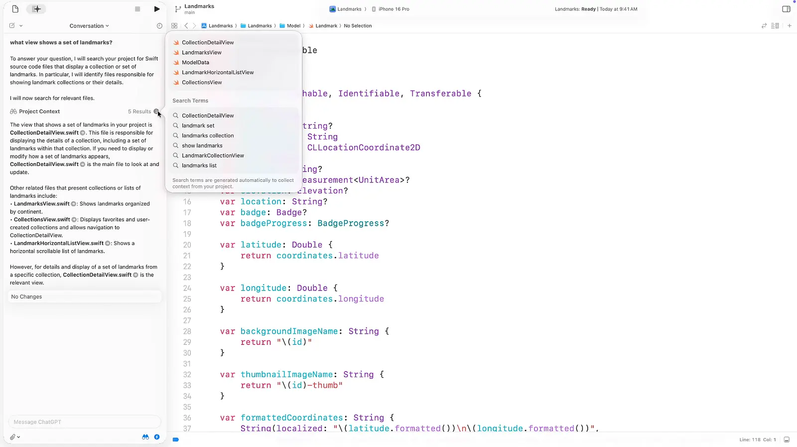 Project context analysis by AI assistant