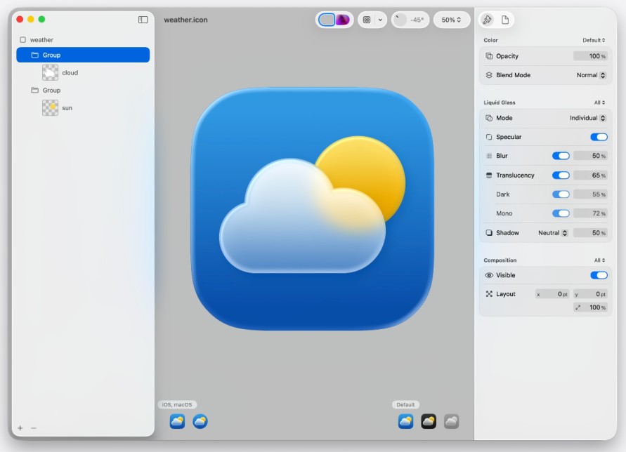 Icon Composer — multi-platform layered icon creation