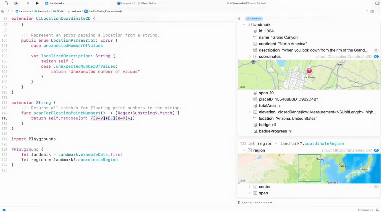 Xcode 26’s Playground macro with canvas tab results