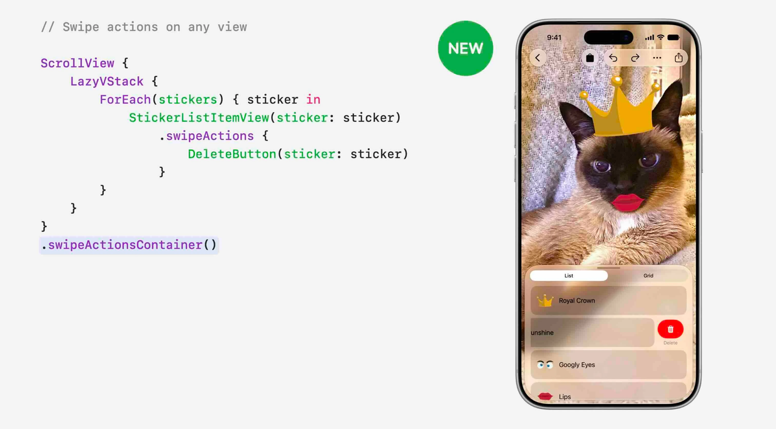 Coordinating Actions with SwipeActionsContainer